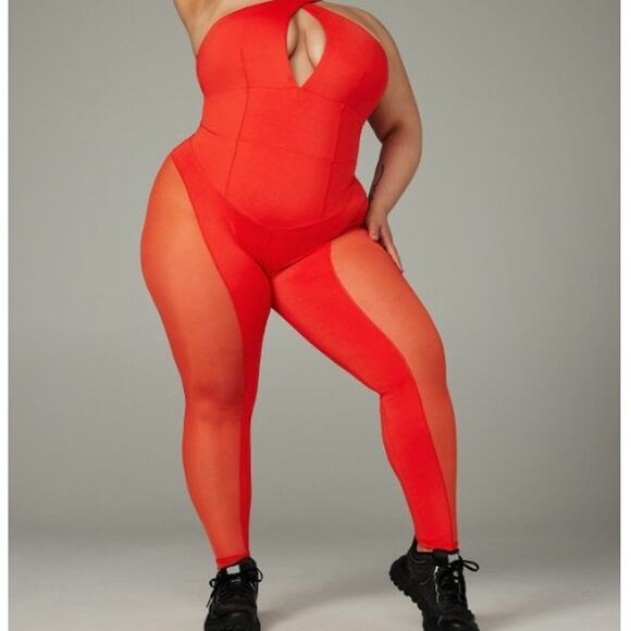 Savage X FENTY Red Hotline Mesh Jumpsuit Athleisure Activewear Medium 8/10 - Picture 1 of 8